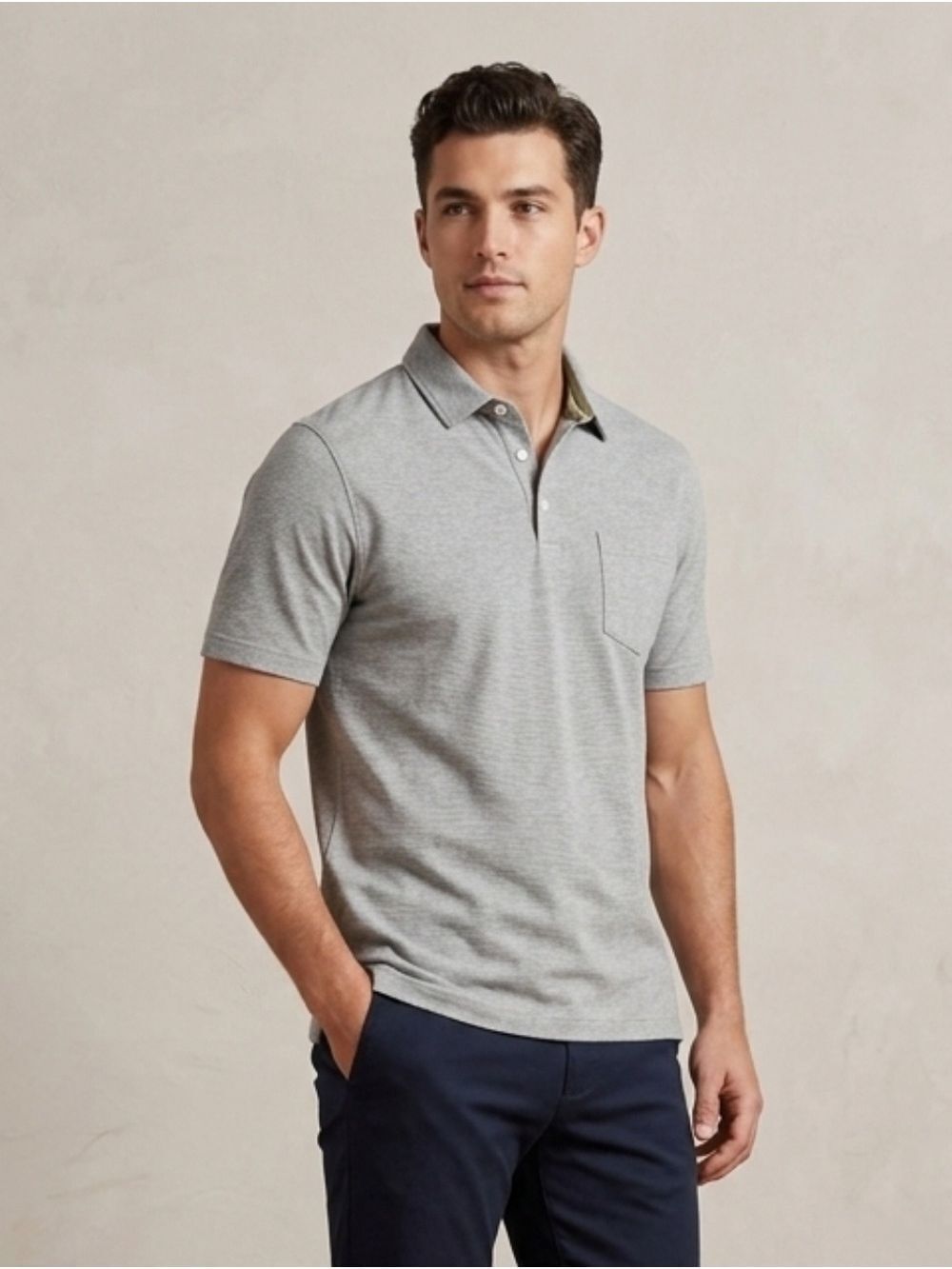 Reserved Men's Heather Gray Polo with Chest Pocket